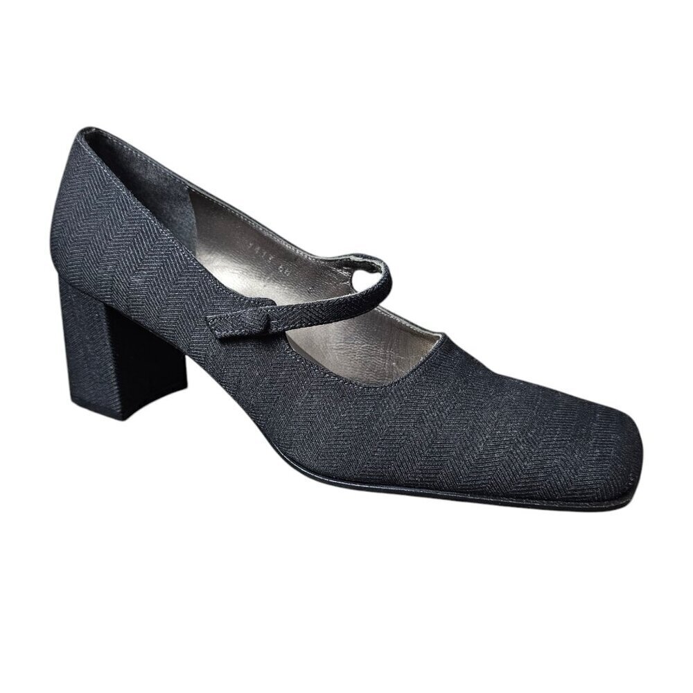 Enzo Angiolini Women's Textured Block Heel Mary Jane Black Pump Dress Shoe